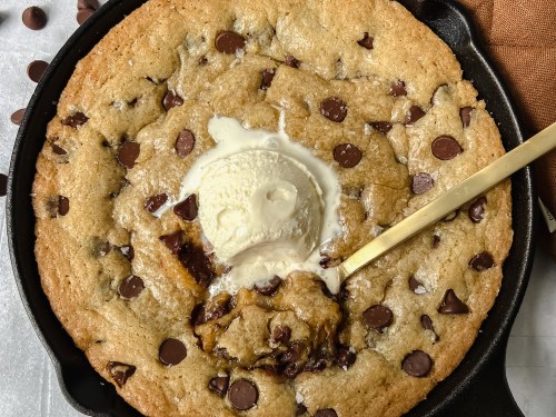 Skillet Chocolate Chip Cookie - Dishes With Dad