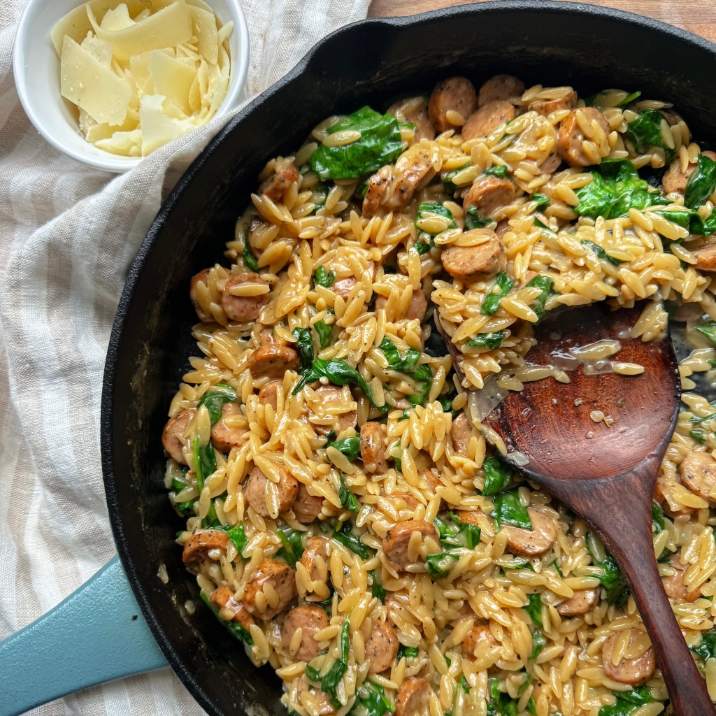 Chicken Sausage and Orzo Skillet - Daddio's Kitchen